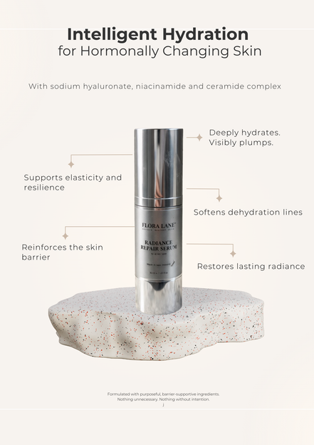 Flora Lane Radiance Repair Serum bottle — barrier-supporting serum for hormonal skin